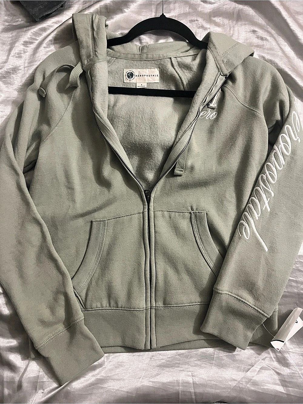 Aeropostale Full Zip Sleeve Logo Hoodie Green